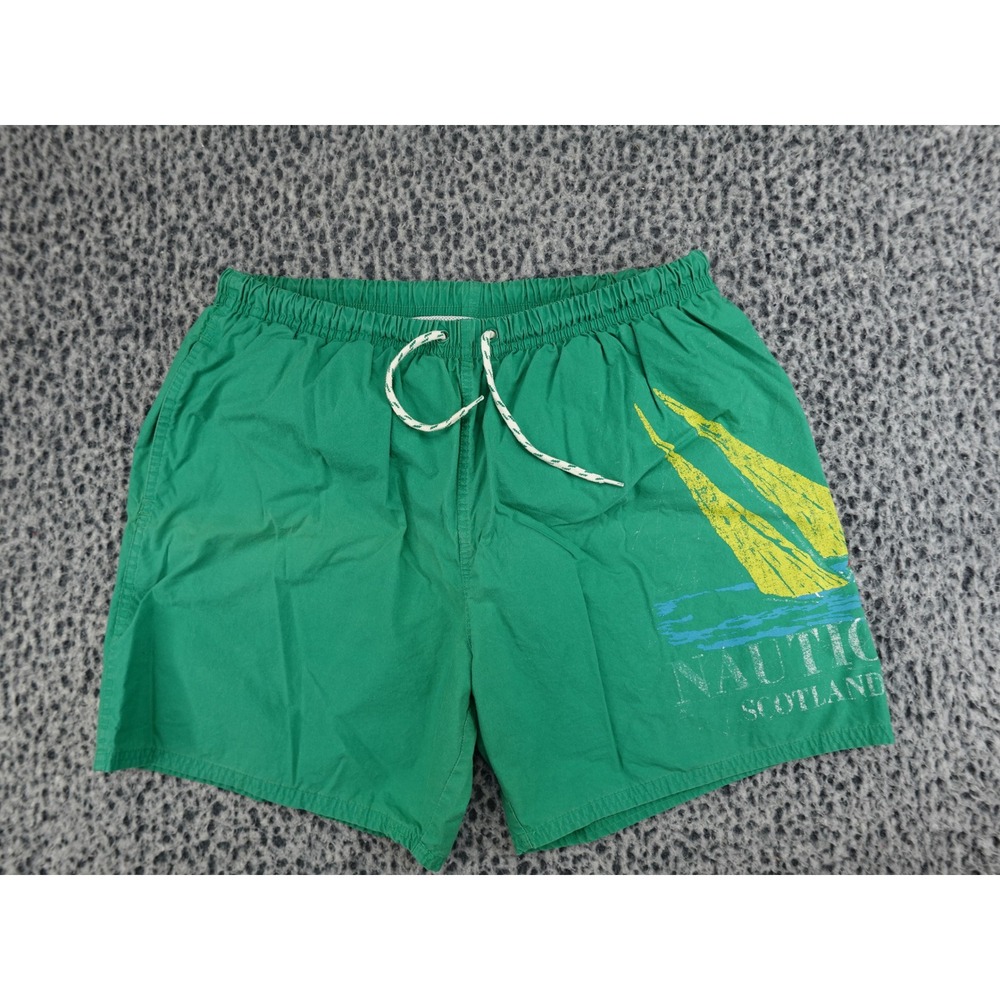 Nautica Swim Trunks‎ Mens Medium Green Vintage 1991 Sailing Graphic Shorts